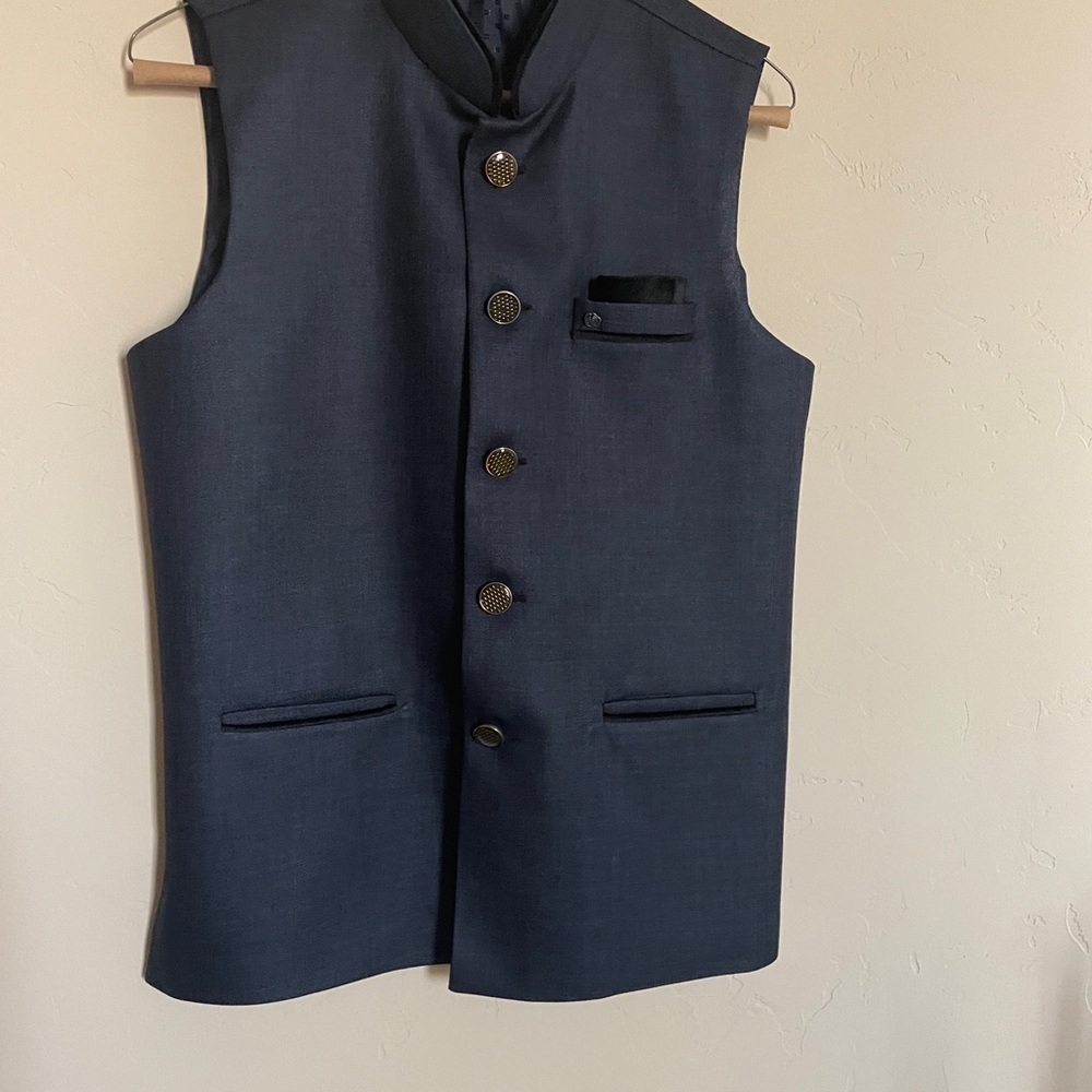 Boys Navy Band Collar Vest Jacket